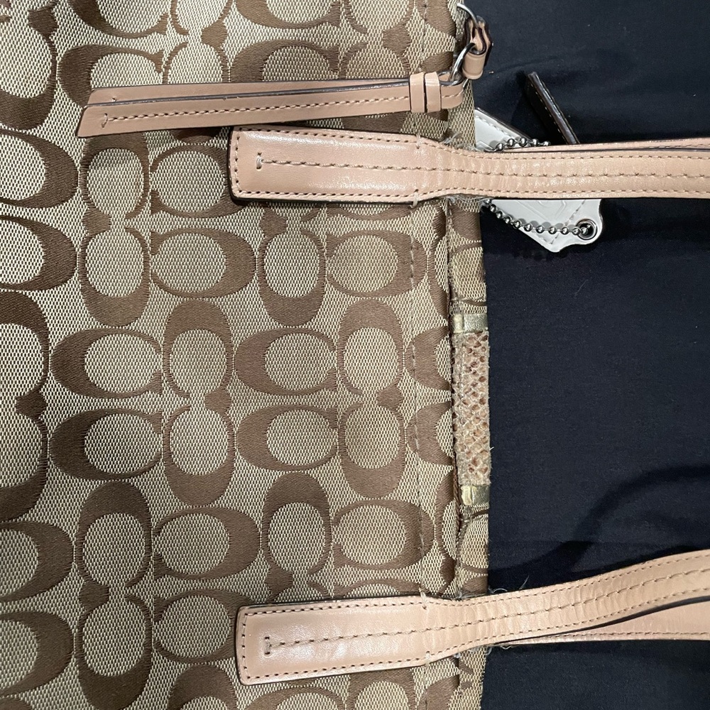 Coach Tan Signature Tote with Leather Accents - Picture 5 of 14